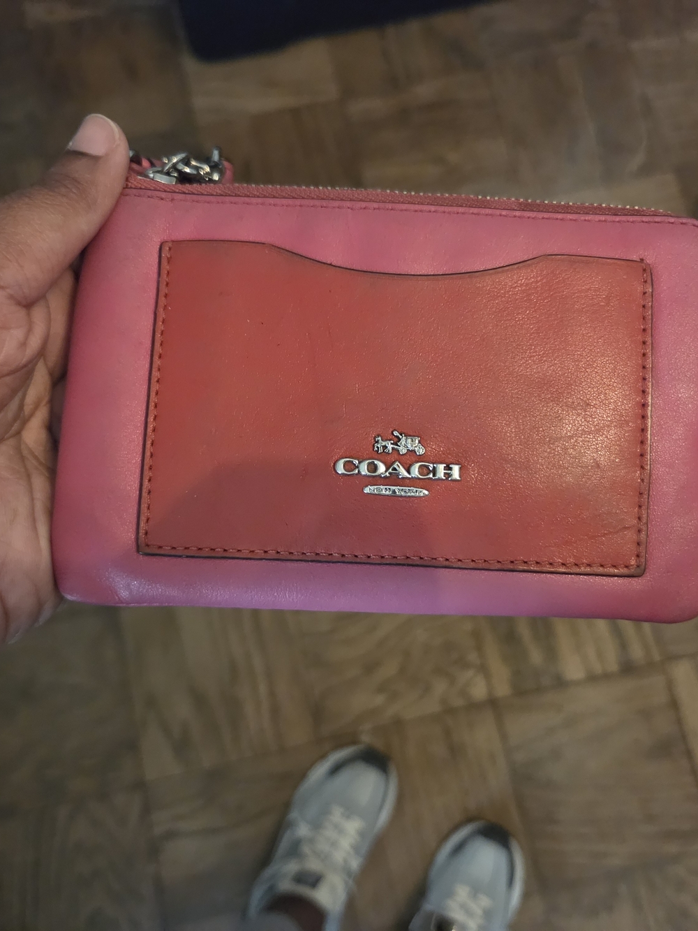 Vintage Well Loved COACH Two-Tone Pink and Red Leather Wristlet Card Case
